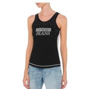 Rhinestones Tanktop Katoen Mesh Moschino , Black , Dames