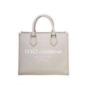 Beige Nylon Shopping Tas met Rubber Logo Dolce & Gabbana , Beige , Her...