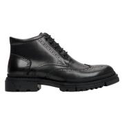 Heren Zwarte Leren Veterschoenen Enkellaarsjes Er00112248 Estro , Blac...