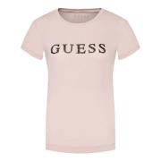Elegant T-shirt met Paillet Logo Guess , Pink , Dames