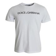 Wit Logo Print Crew Neck T-shirt Dolce & Gabbana , White , Heren