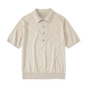 Katoenen Jersey Polo Shirt met 4 Knopen Closed , Beige , Heren