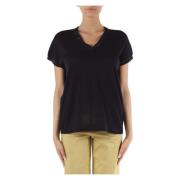 Katoenen V-hals T-shirt met pailletten Fabiana Filippi , Blue , Dames