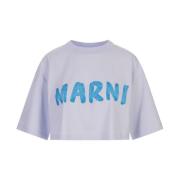 Blauwe Crop T-shirt met Ronde Hals Marni , Blue , Dames