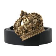 Gouden Kroon Leren Riem Metalen Gesp Dolce & Gabbana , Black , Heren