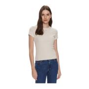 Geribbelde Katoenen Slim Fit T-shirt Tommy Jeans , Beige , Dames