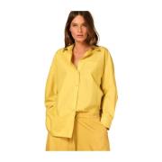 Gele Lange Mouw Popeline Shirt Lauren Mason's , Yellow , Dames