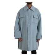 Lichtblauwe Wol Trenchcoat Jas Dolce & Gabbana , Blue , Heren