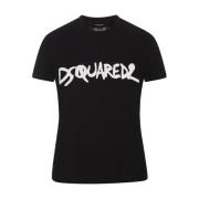 Zwart Katoenen Jersey T-shirt met Bedrukte Letters Dsquared2 , Black ,...