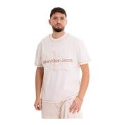 Heren Logo T-Shirt Gewassen Calvin Klein Jeans , Beige , Heren