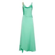 Groene Satijnen Maxi Jurk met Gouden Ketting Simona Corsellini , Green...