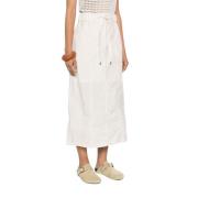 Beige Gabardine Midi Rok Brunello Cucinelli , White , Dames