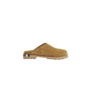 Suede Mules Notched Rubber Sole Off White , Beige , Dames