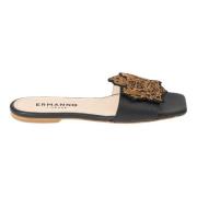 Lage sandaal met embleem Ermanno Scervino , Black , Dames