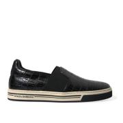Luxe Krokodillenleer Lage Sneakers Dolce & Gabbana , Black , Heren