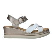 Metallic sleehak sandaal met witte bandjes Rieker , Multicolor , Dames