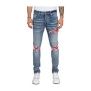 Rode Ripped Biker Jeans, Rood Label My Brand , Blue , Heren