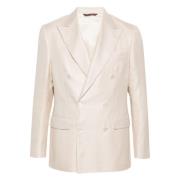 Herringbone Double Breasted Blazer Canali , Beige , Heren