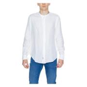 Witte Linnen Mandarin Kraag Shirt Blauer , White , Heren