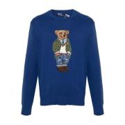 Blauwe Sweater met Polo Bear Motif Ralph Lauren , Blue , Heren
