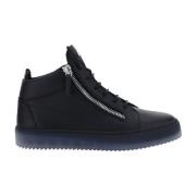 Leren Sneakers met Metalen Logo Giuseppe Zanotti , Black , Dames