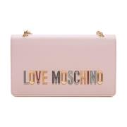 Schoudertas met Gouden Ketting en Logo Love Moschino , Pink , Dames
