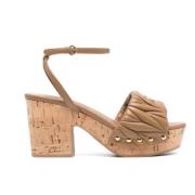 Gestikte Logo Sandalen Miu Miu , Beige , Dames