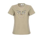 Love Birds Rhinestone T-shirt Pinko , Beige , Dames