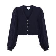 Donkerblauwe cropped blouse Nydia Frnch , Blue , Dames