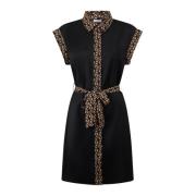 Zwarte Chemisier Jurk met Bruine Print Details Liu Jo , Black , Dames