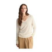 Katoen Modal V-Hals Trui Gant , Beige , Dames