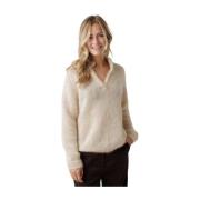 Ivory Mohair Polo Sweater Knit-ted , Beige , Dames