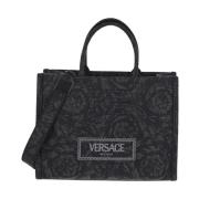 Athena Barocco Canvas Shopper Tas Versace , Black , Dames
