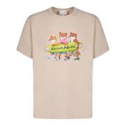 Witte Katoenen T-shirt met Frontprint Maison Kitsuné , Beige , Heren