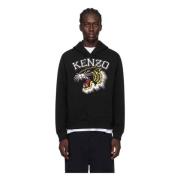 Zwarte Hoodie met Tijgerlogo Katoen Kenzo , Black , Heren