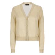 Gouden Lurex V-Hals Cardigan Sweater Fabiana Filippi , Beige , Dames