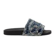 Sa-Slide D - Fringed denim slides Diesel , Blue , Dames