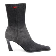 D-Allas Bt - Ankle boot in washed denim Diesel , Black , Dames