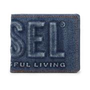 Bi-fold portemonnee in denim met logo-print Diesel , Blue , Heren