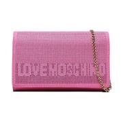 Schoudertas met Strass Logo Opening Love Moschino , Pink , Dames