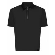 Zwarte Katoenen Poloshirt met Rits Low Brand , Black , Heren
