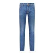 Super Slim Jeans met Leren Detail Jacob Cohën , Blue , Heren