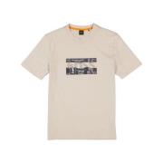 Katoenen T-shirt met Ronde Hals Hugo Boss , Beige , Heren