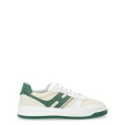 Witte en Groene Leren Sneakers Vintage Stijl Hogan , White , Heren