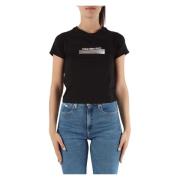 Logo Print Cropped Stretch Cotton T-shirt Calvin Klein Jeans , Black ,...