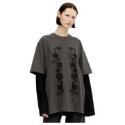 Fluffy Sleeve Grafische T-Shirt Song for the Mute , Gray , Dames