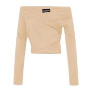 Asymmetrische Hennep Viscose Crop Top Cortana , Beige , Dames