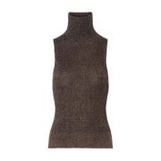 Hoge Hals Lurex Top in Bruin Ganni , Brown , Dames