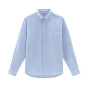 Hemelsblauw Gestreept Linnen Overhemd Woolrich , Multicolor , Heren