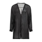 Zwarte Zijden V-Hals Shirt Rick Owens , Black , Heren